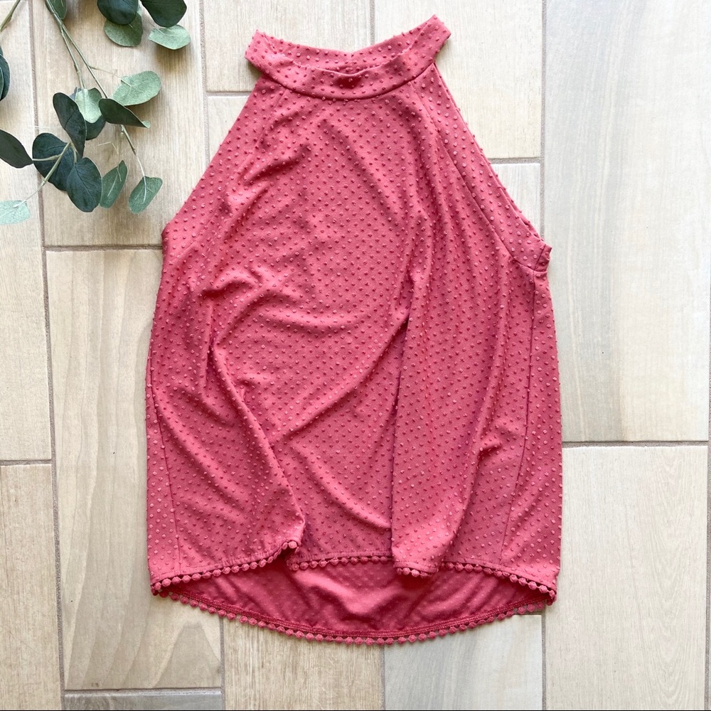 W5 Textured Polka Dot Halter Top Blouse Pink Med